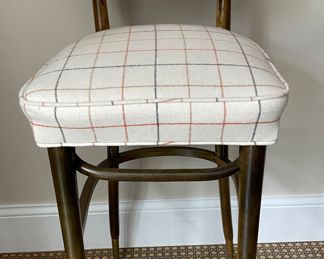 Set of 5 Mid-Century Bar Stools Upholstered in Plaid Fabric. Each Measures 17" x 17" with 32" Seat Height. Photo 1 of 5.