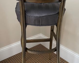 Set of 2 Mid-Century Bar Stools Upholstered in Dark Chevron Pattern Fabric. Each Measures 17" x 17" with 32" Seat Height. Photo 2 of 3.