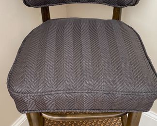 Set of 2 Mid-Century Bar Stools Upholstered in Dark Chevron Pattern Fabric. Each Measures 17" x 17" with 32" Seat Height. Photo 3 of 3.