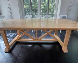 Rustic Oak Pedestal Farm Table. Measures 90" W x 50" D x 29.25" H with 28.5" Clearance. Photo 1 of 3.