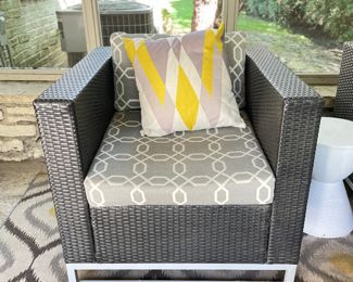 Woven All-Weather Rattan Club Chair - 2 Available. Each Measures 31" W x 31" D.