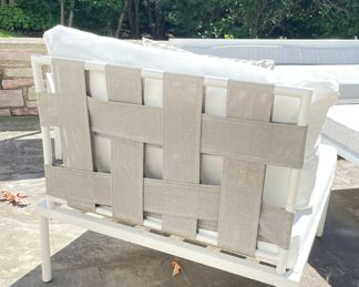 White Outdoor Seating Pieces with Woven Canvas Backs - Daybed, Side Chairs, Ottoman & Side Table. Photo 2 of 2.