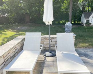 Outdoor Chaises & Umbrella Stand.