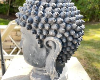 Cast Concrete Buddha Head - 2 Available. Some Damage. Measures 21" D x 12" H. Photo 2 of 2.
