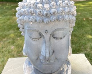 Cast Concrete Buddha Head - 2 Available. Some Damage. Measures 21" D x 12" H. Photo 1 of 2.