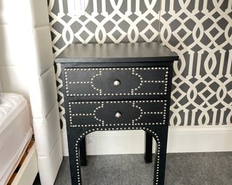 Threshold Ebonized Wood Side Table with Nailhead Trim. Measures 18" W x 14" D x 29" H. Photo 1 of 2.