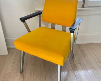 Mid-Century Desk with Sunburst Yellow Drawers & Circle Pulls. Shown with Sunflower Yellow Mid-Century Desk Chair. Desk Measures 48" W x 19" D. Photo 4 of 4.