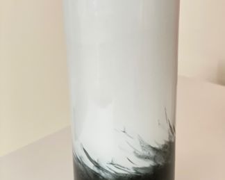 Vintage Czech Glass White & Black Hand-Blown Vase.