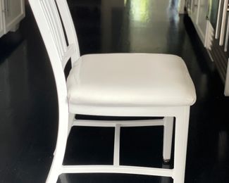 Set of 10 Emeco Navy Semi-Upholstered White Dining Chairs. Each Measures 18" W x 16" D with 18" Seat Height. Photo 2 of 4.