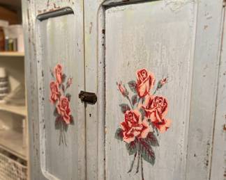 Vintage Hand-Stenciled Country French / Shabby Chic-Style Cabinet. Photo 2 of 3.
