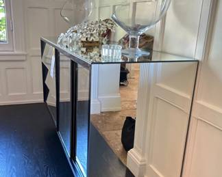 Mid-Century Glass "Slat-Front" Buffet / Credenza. Measures 68" W x 24" D x 29" H. Photo 2 of 2.