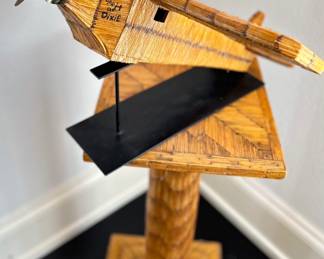 Vintage Pencil Reed Model Airplane on Pencil Reed Pedestal. Photo 2 of 2.