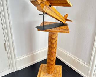 Vintage Pencil Reed Model Airplane on Pencil Reed Pedestal. Photo 1 of 2.