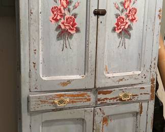 Vintage Hand-Stenciled Country French / Shabby Chic-Style Cabinet. Photo 1 of 3.