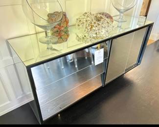 Mid-Century Glass "Slat-Front" Buffet / Credenza. Measures 68" W x 24" D x 29" H. Photo 1 of 2.