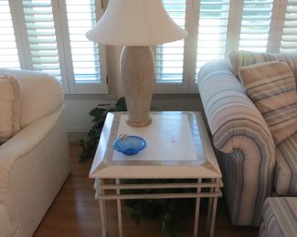 A PAIR OF THESE TABLES AND GREAT LAMPS.