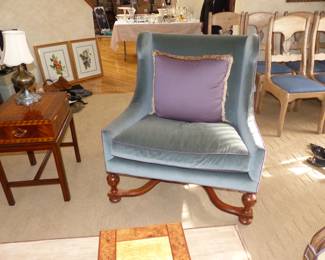 Pair of chairs, small inlaid chest