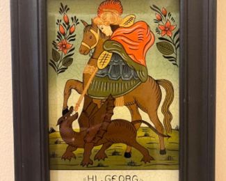 Framed 'Saint George and the Dragon' Religious Folk Art Print