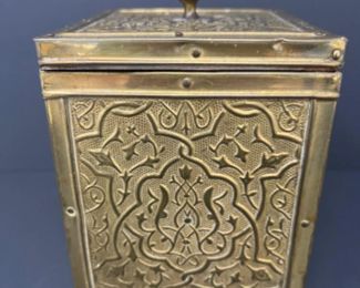 Vintage Antique Wood Lined Brass Clad Tea Tobacco Caddy Humidor