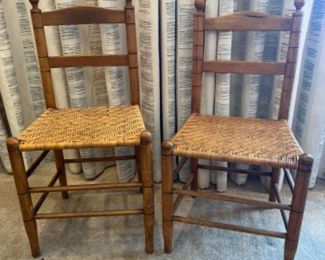 Antique Ladder Back Chairs w/ Woven Basket Weave Splint Seat