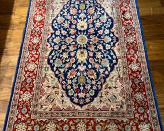 Jewel Toned Lapis Kusadasi Silk on Silk Prayer Rug - 48"x27"