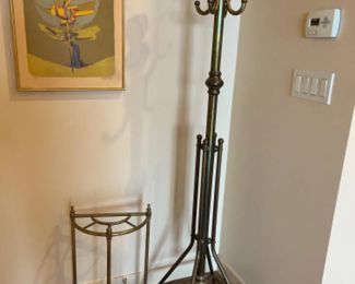 1970s Vintage Brushed Brass Tree Coat Rack & Umbrella Stand