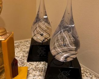 2 Galileo Crystal Teardrop & Vintage Trophies