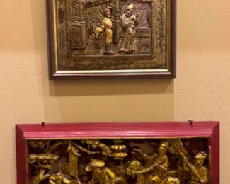 Antique Chinese Carving Gilt Wood Asian Panels