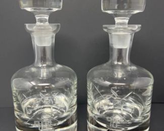 Vintage Kokesh Hand Etched Seattle Golf Club Crystal Decanters