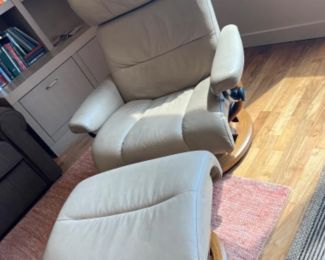 Ekornes Stressless Taupe Leather Recliner & Ottoman