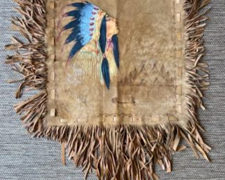 Native American Fringed Leather Painting