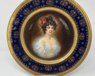 Royal Vienna Cabinet Portrait Porcelain Plate - Cobalt & Gold
