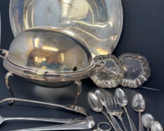 Collection of Vintage & Antique Silver Plate Tablewares - Roll Top Dish