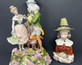 	Antique Schierholz Porcelain Candlestick Holder & 1930s Cordey