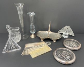 Vintage Sheffield Silverplate - Etched Glass Vases
