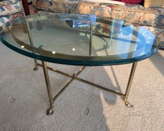 Hollywood Regency LaBarge Hooved, 4-Leg Brass & Glass Coffee Table