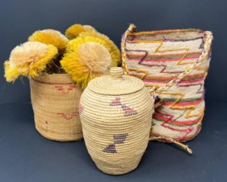 Eclectic Woven Baskets, Lidded Jar & Flowers