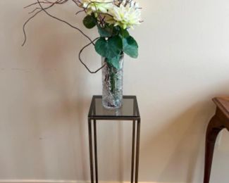 	Modern Smoked Glass & Metal Plant Stand w/ Cut Glass Vase Floral Arrangement