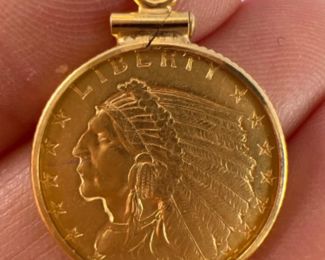 1910 Indian Head $2.50 Gold Coin in 14K Pendant