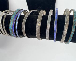 Sterling Bangles & Semiprecious Stone Necklace Jewelry - 74G Sterling