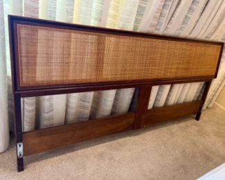 1960s Mid Century Modern King Size Headboard in Solid Teak & Cane