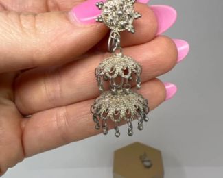 Vintage DeMario Rhinestone Earrings & Siam Sterling Earrings