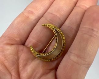 Antique Native Gold Nuggets Crescent Moon Brooch