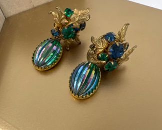 Vintage DeMario Rhinestone Earrings & Siam Sterling Earrings