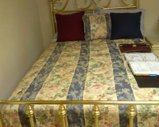 Brass full size bed and matching accessories. 