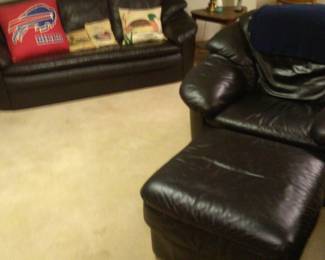 Leather sofa,  chair and ottoman.