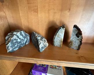 Petrified and geode bookends