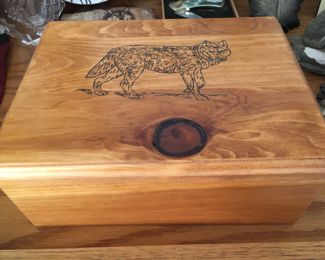 Handmade box w/wolf etching