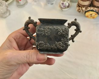 Antique dolphin-handle metal "bowl"