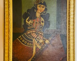 Mid 19th century Qajar Persian painting 37""x4'2"on canvas, depicting a dancer. "	Call for more information. 